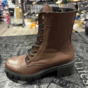 מגפון עור אמיתי שילוב שרוך ורוכסן חום עור