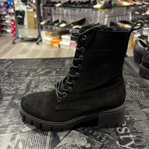 מגפון עור אמיתי שילוב שרוך ורוכסן שחור זמש