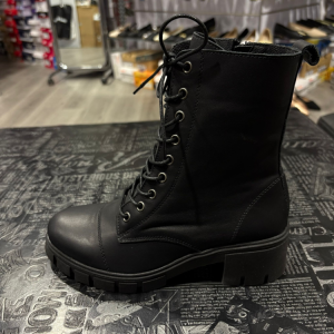 מגפון עור אמיתי שילוב שרוך ורוכסן שחור עור