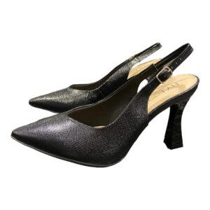 פלייפוט סנדל אלגנטי עקב גבוה מפתח וי שחור מבריק | עקב 9