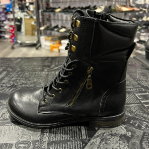 מגפון עור שרוך שילוב רוכסן שחור