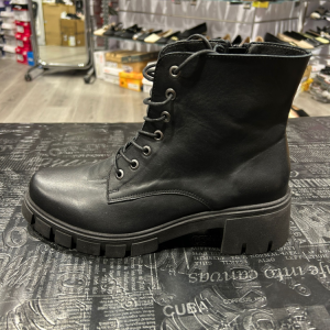 מגפון עור אמיתי סוליה גבוה שילוב שרוך ורוכסן דגם SHILA שחור